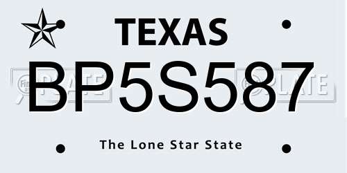 BP5S587 Texas License Plate