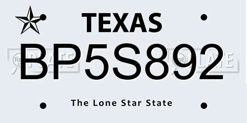 BP5S892 Texas License Plate