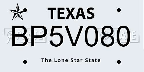 BP5V080 Texas License Plate