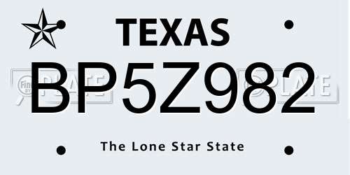 BP5Z982 Texas License Plate