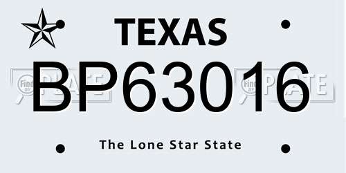 BP63016 Texas License Plate