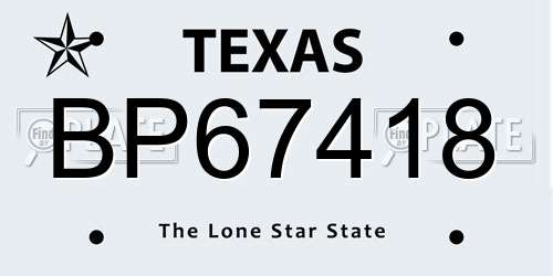 BP67418 Texas License Plate