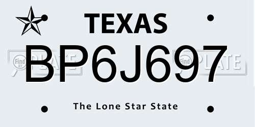 BP6J697 Texas License Plate