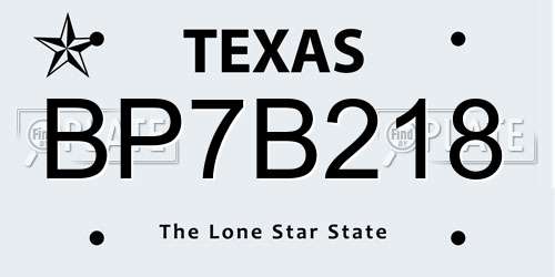 BP7B218 Texas License Plate
