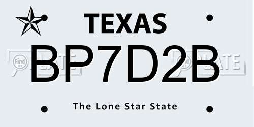 BP7D2B Texas License Plate