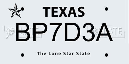 BP7D3A Texas License Plate