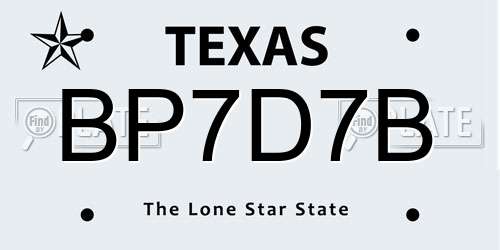 BP7D7B Texas License Plate