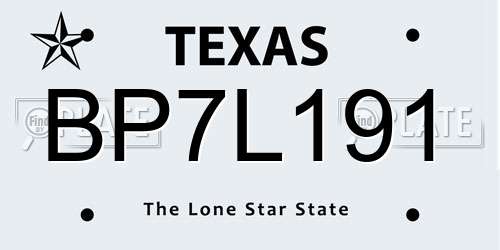 BP7L191 Texas License Plate
