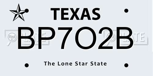 BP7O2B Texas License Plate