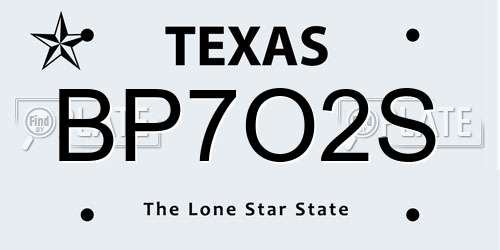 BP7O2S Texas License Plate