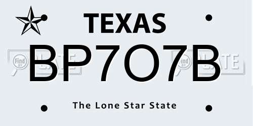 BP7O7B Texas License Plate