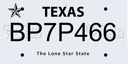 BP7P466 Texas License Plate