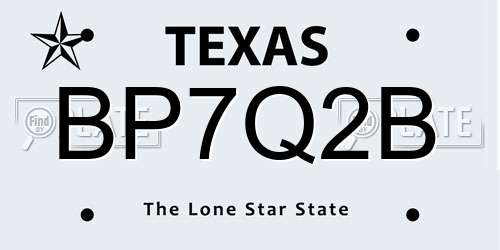 BP7Q2B Texas License Plate