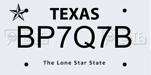 BP7Q7B Texas License Plate