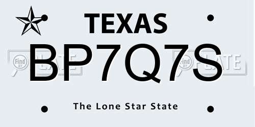 BP7Q7S Texas License Plate