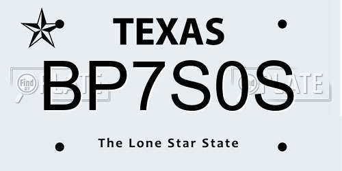 BP7S0S Texas License Plate