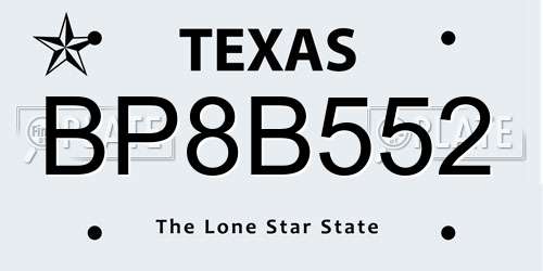 BP8B552 Texas License Plate