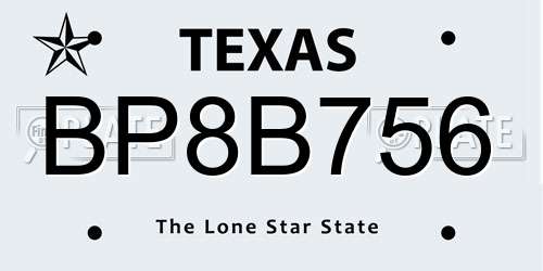 BP8B756 Texas License Plate