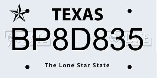 BP8D835 Texas License Plate