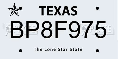 BP8F975 Texas License Plate