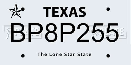 BP8P255 Texas License Plate