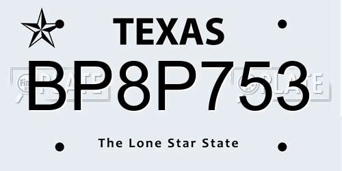 BP8P753 Texas License Plate