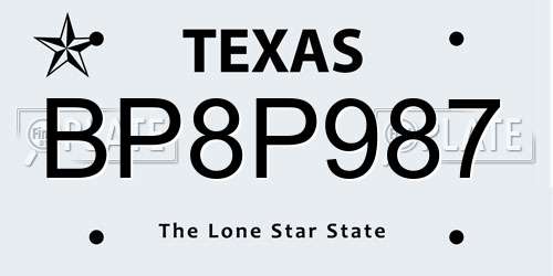 BP8P987 Texas License Plate