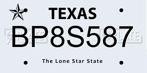 BP8S587 Texas License Plate