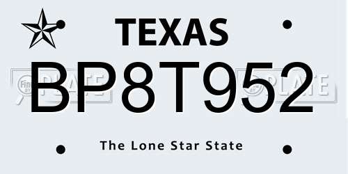 BP8T952 Texas License Plate