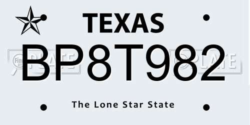 BP8T982 Texas License Plate
