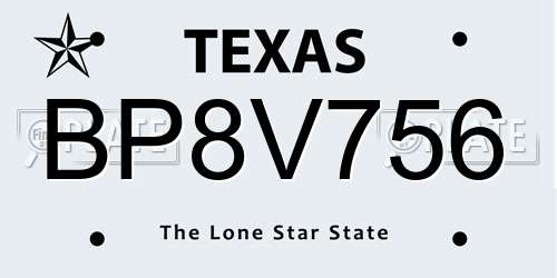 BP8V756 Texas License Plate
