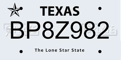 BP8Z982 Texas License Plate