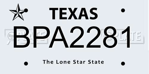 BPA2281 Texas License Plate