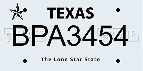 BPA3454 Texas License Plate