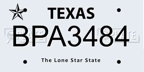BPA3484 Texas License Plate