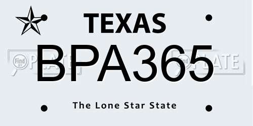 BPA365 Texas License Plate