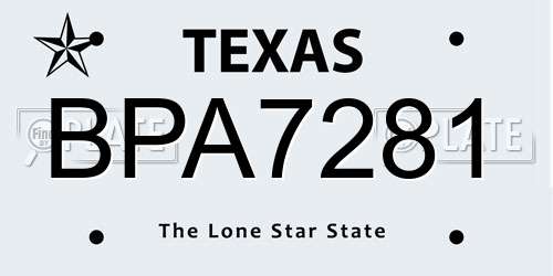 BPA7281 Texas License Plate