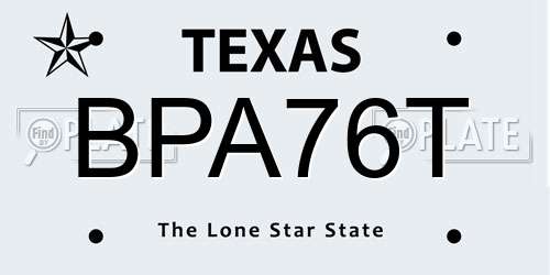 BPA76T Texas License Plate