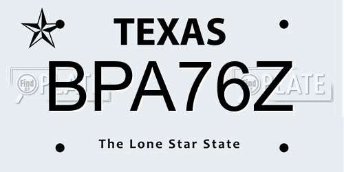 BPA76Z Texas License Plate