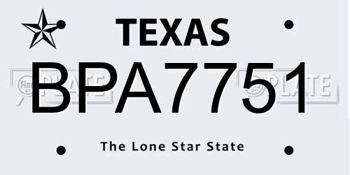 BPA7751 Texas License Plate