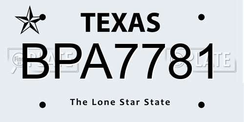 BPA7781 Texas License Plate