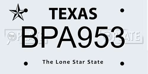 BPA953 Texas License Plate
