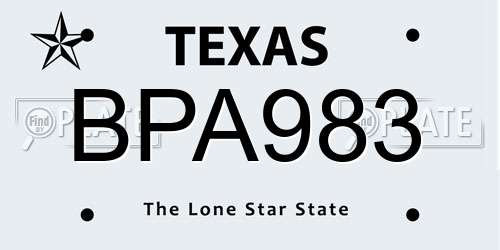 BPA983 Texas License Plate