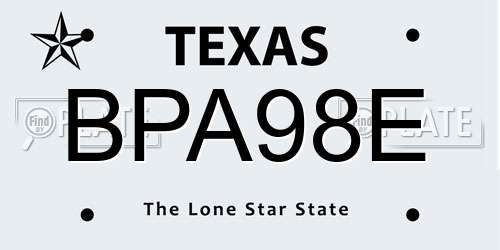 BPA98E Texas License Plate