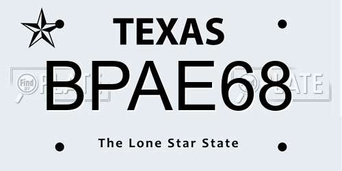 BPAE68 Texas License Plate