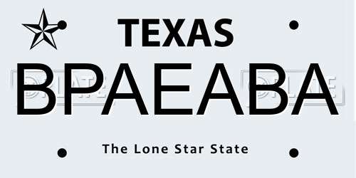 BPAEABA Texas License Plate