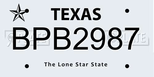 BPB2987 Texas License Plate