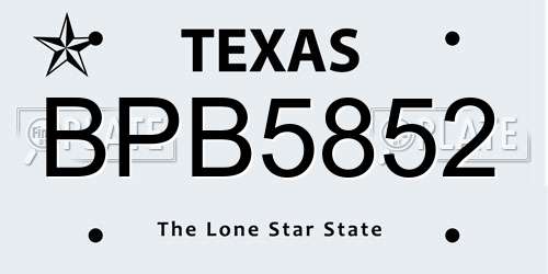 BPB5852 Texas License Plate