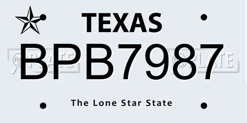 BPB7987 Texas License Plate
