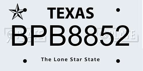BPB8852 Texas License Plate